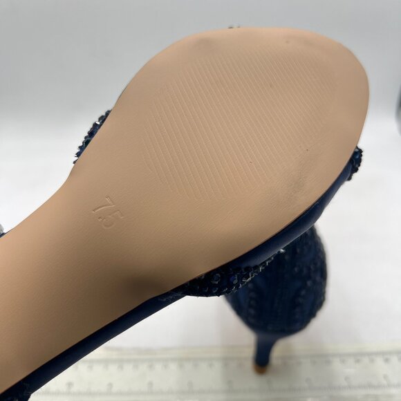 XYD Navy Open Toe Rhinestones Ankle Strap Sandals Low Heel Bridal Evening Shoes - Picture 6 of 8